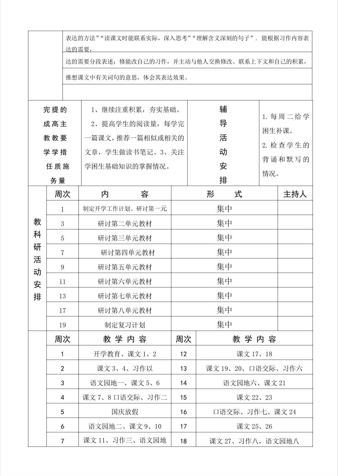 六年级下册语文教学工作计划