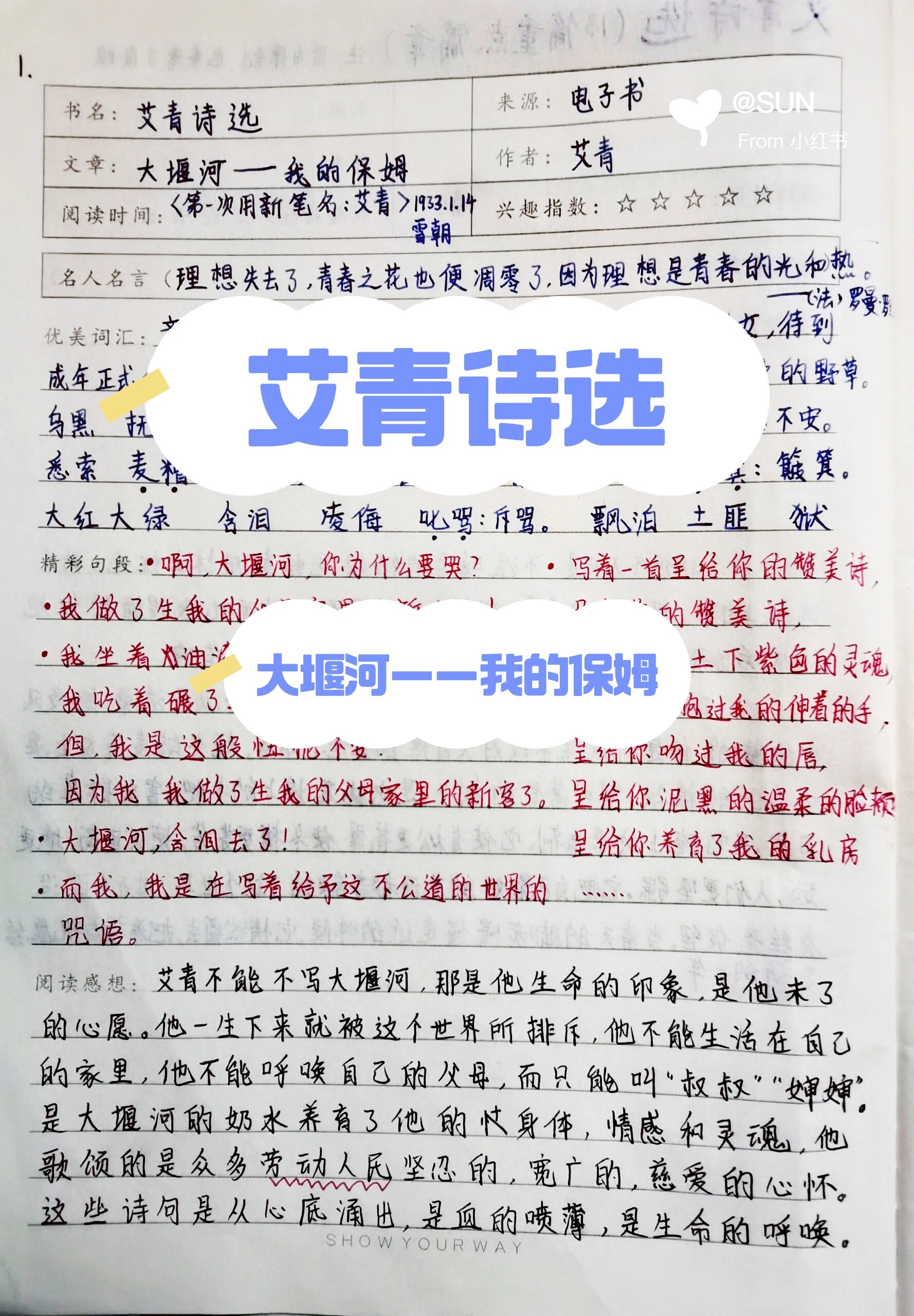 艾青诗选好词好句好段摘抄