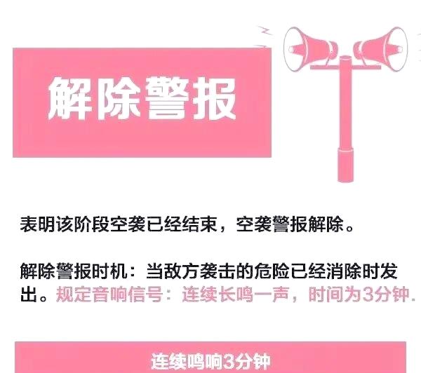 防空警报声音代表了3个不同含义