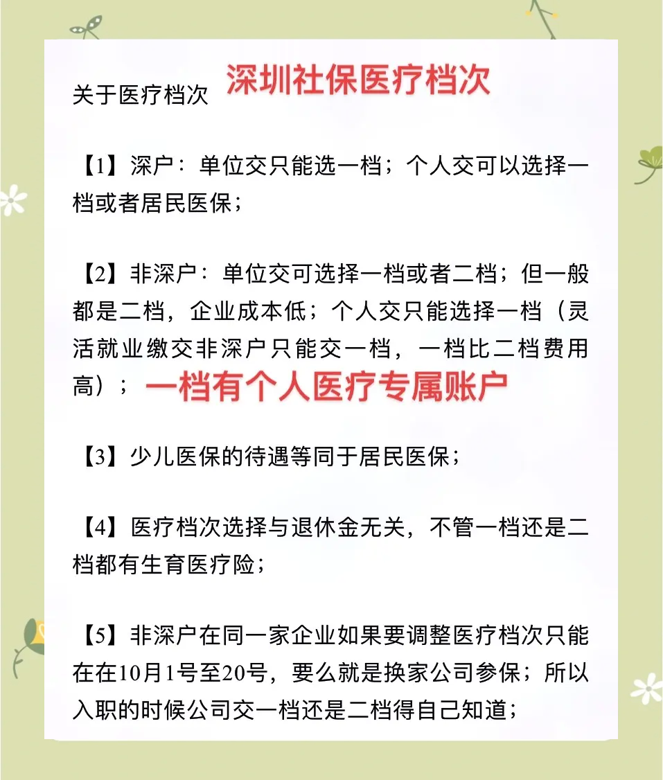 深圳医保一档二档三档有何不同