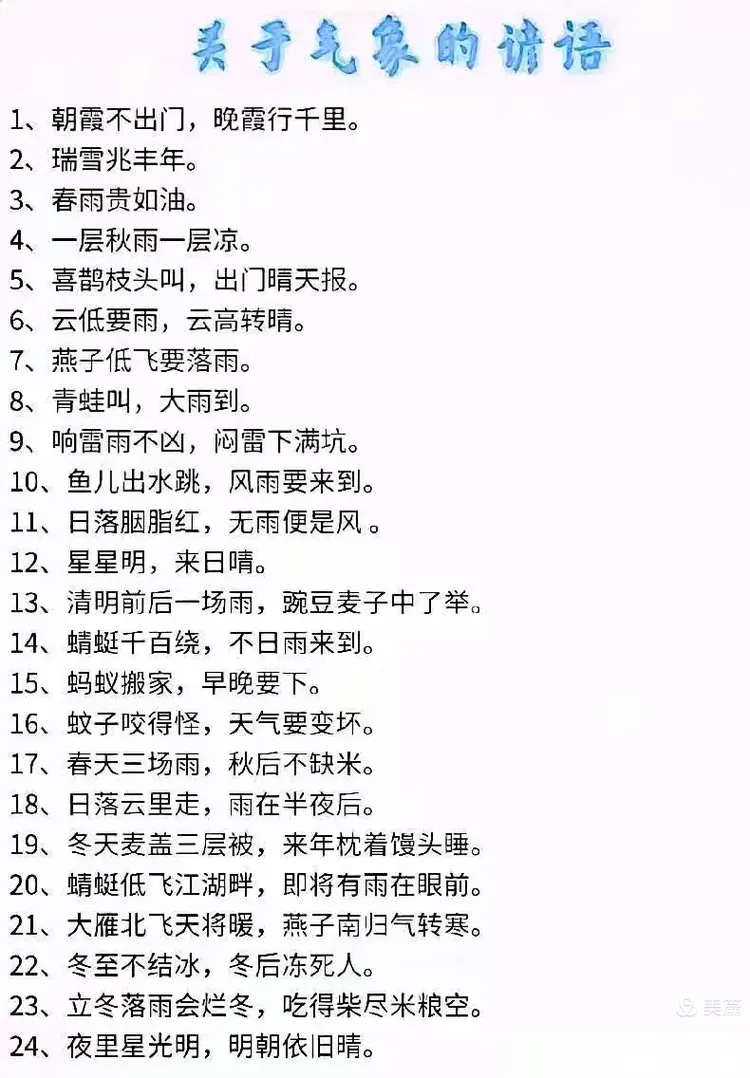 小学二年级与天气有关的谚语大全