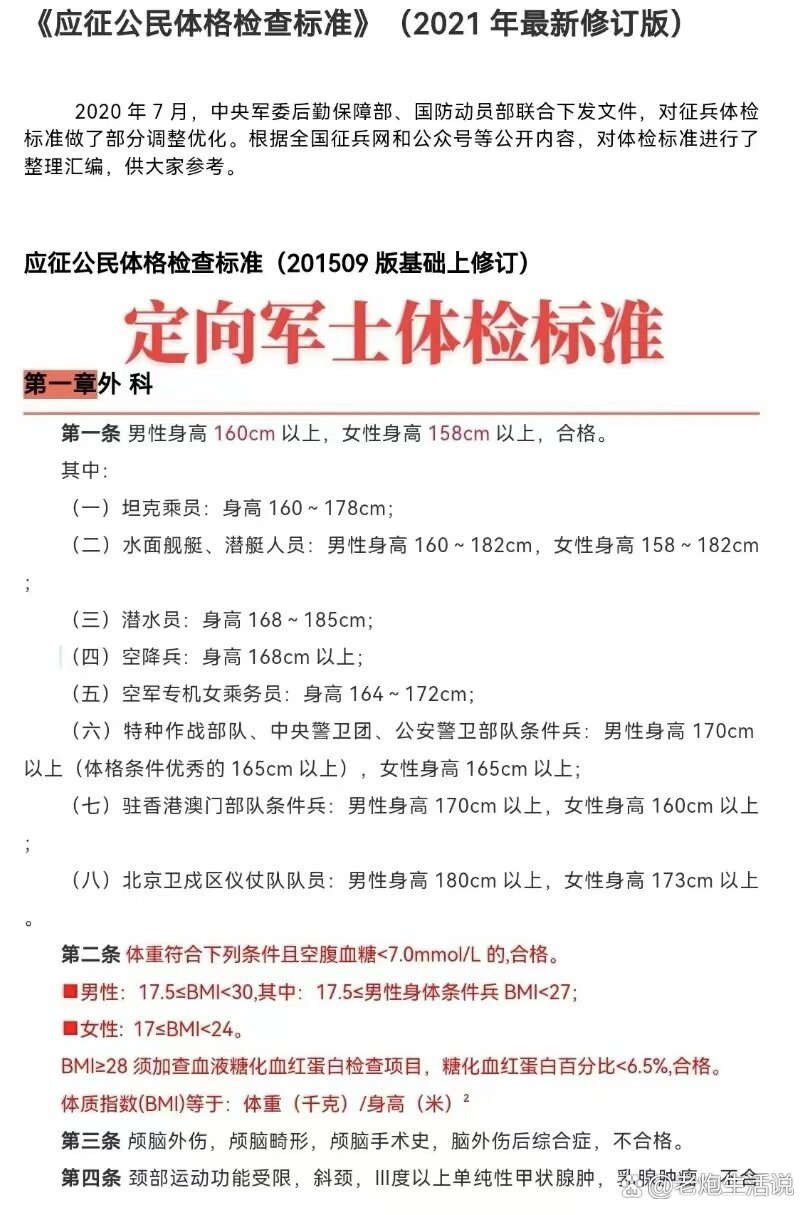 女兵体检项目标准及要求女兵体检