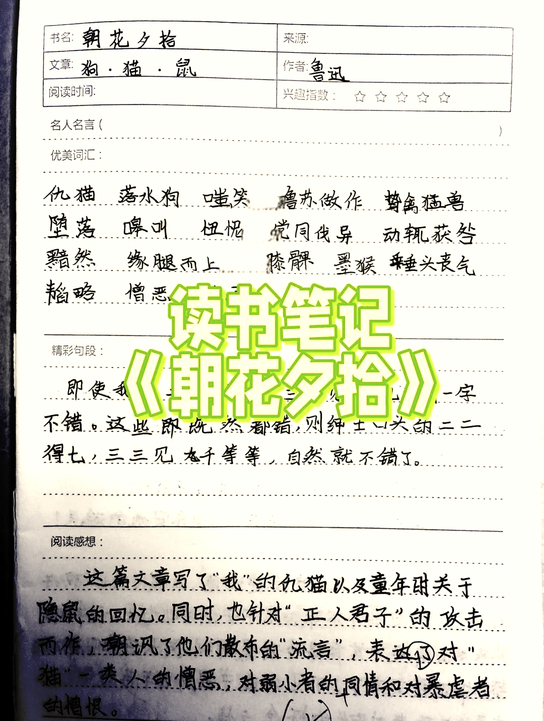 朝花夕拾的好词好句摘抄