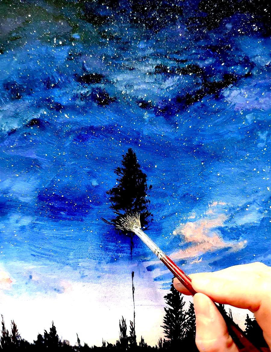 星空水粉画的详细步骤教程