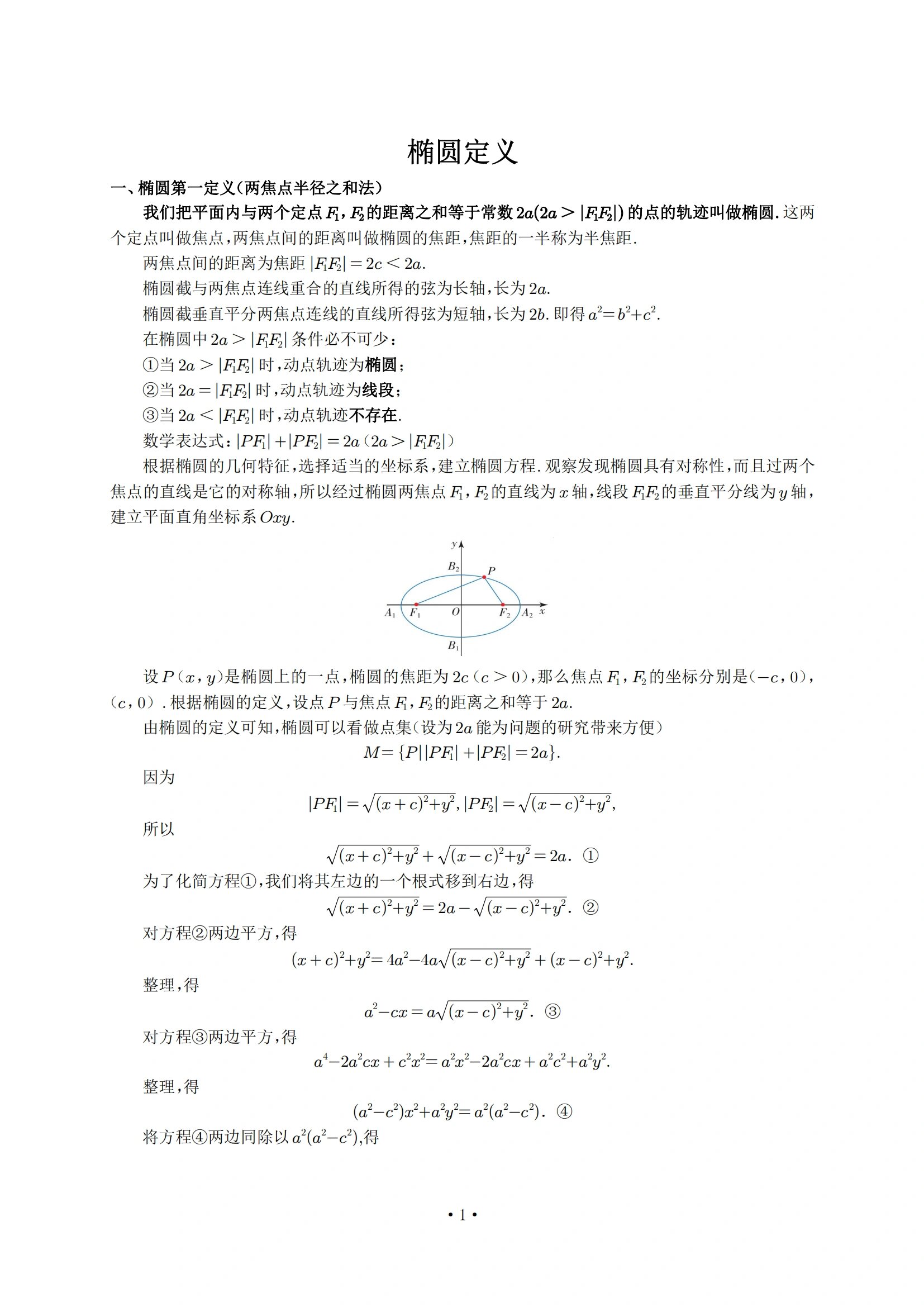 高中椭圆焦半径公式是什么