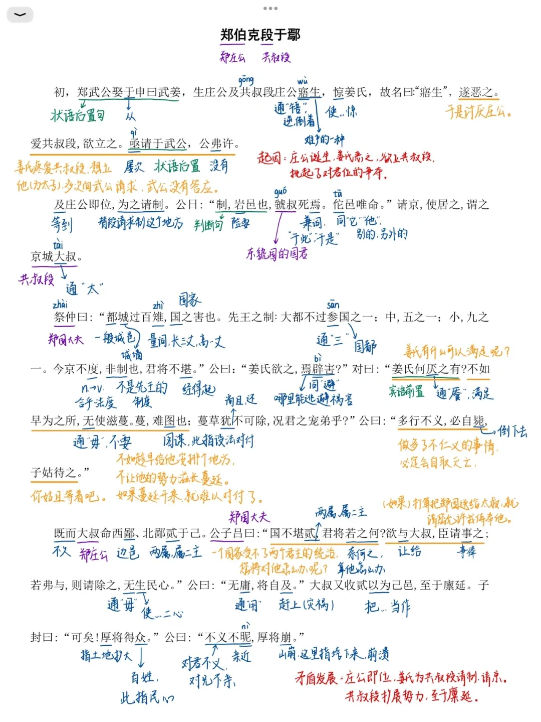 郑伯克段于鄢原文及翻译注释