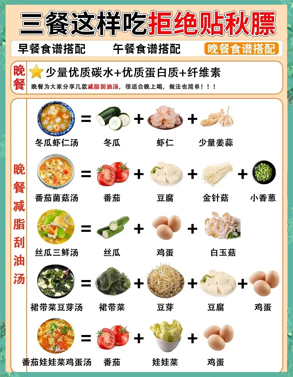 减肥养生食谱一日三餐大全