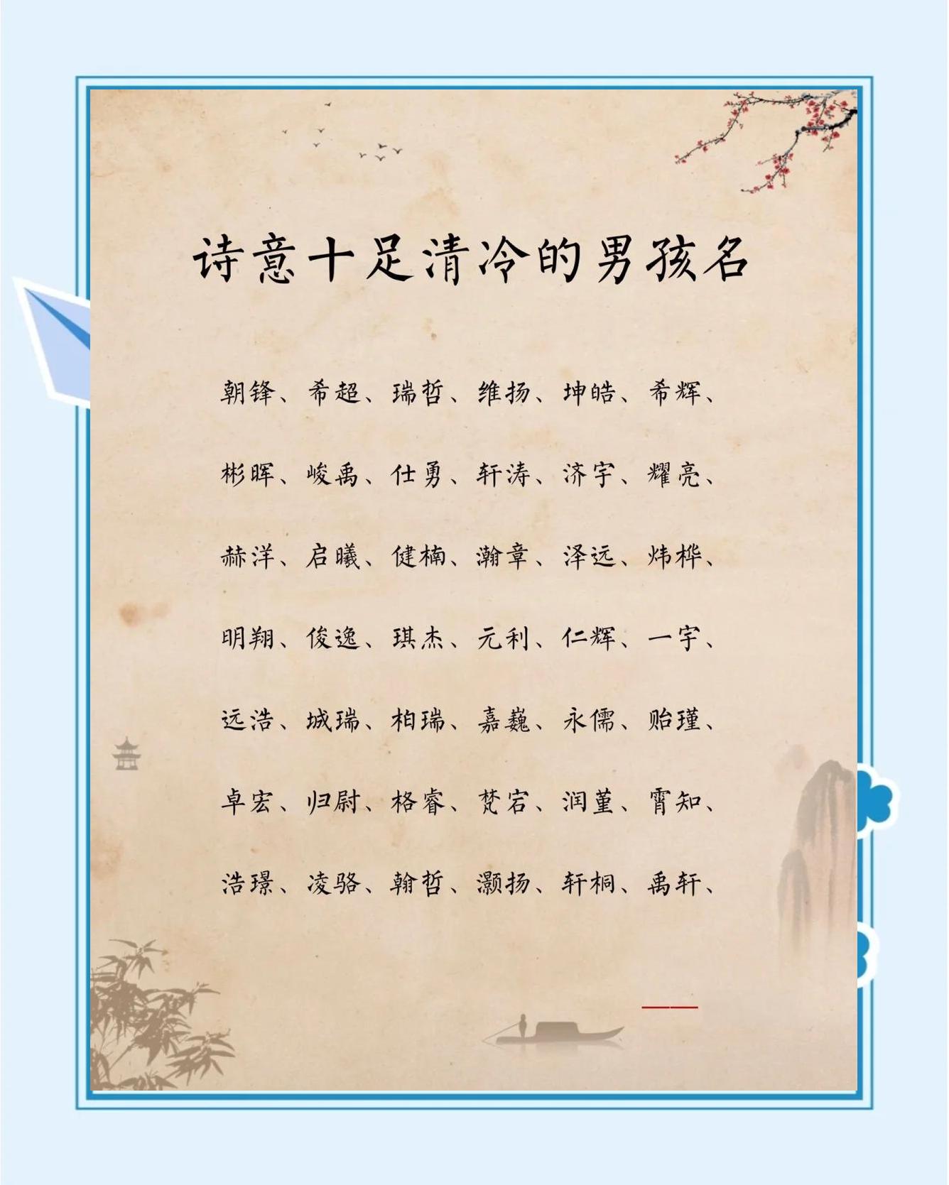 100个最有诗意的男生名字推荐