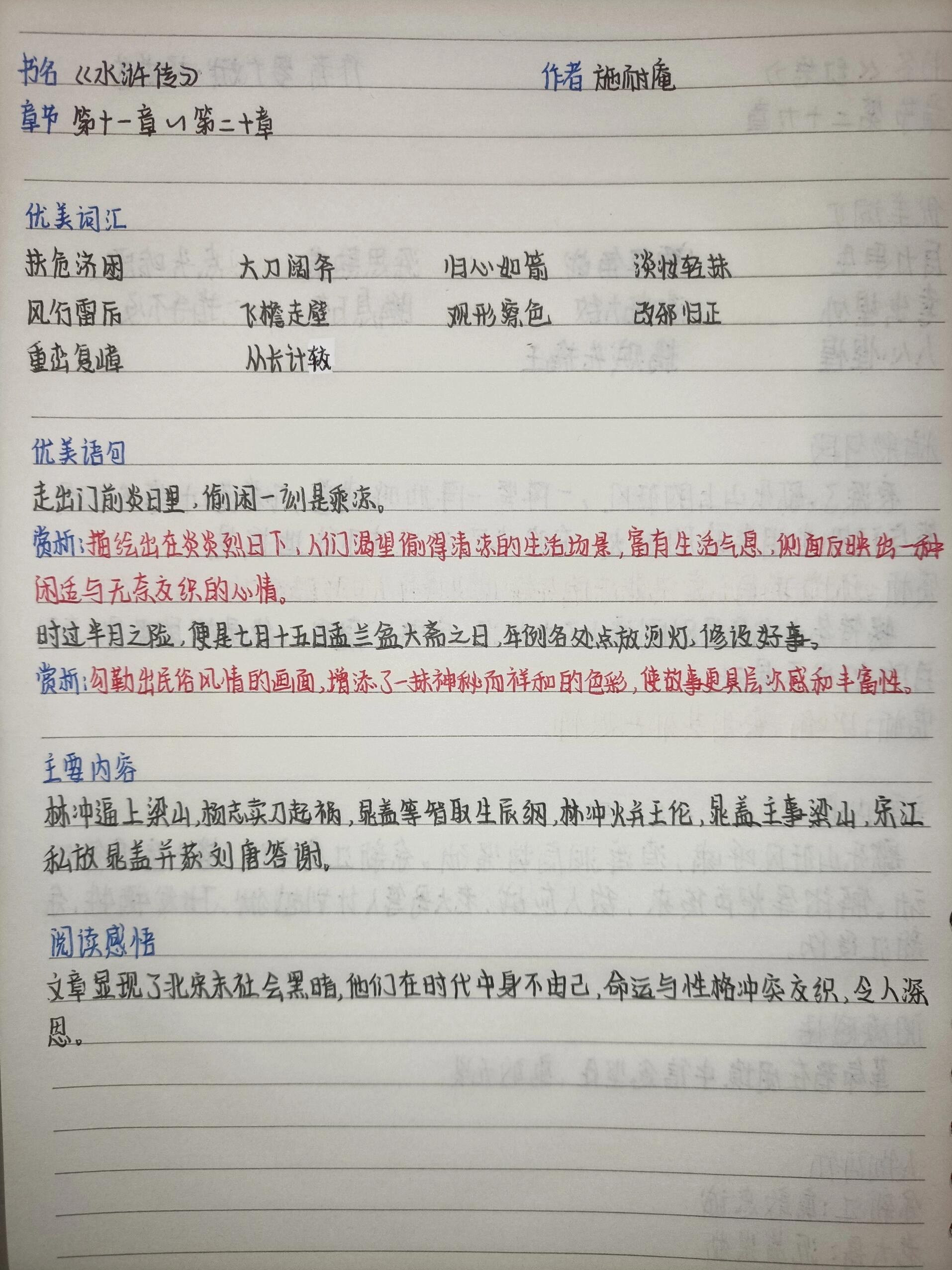 《水浒传》读书笔记300字